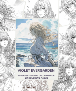 1 1 Anime Violet Evergarden coloring book, featuring 20 pages for children and adults. Instant download, printable PDF