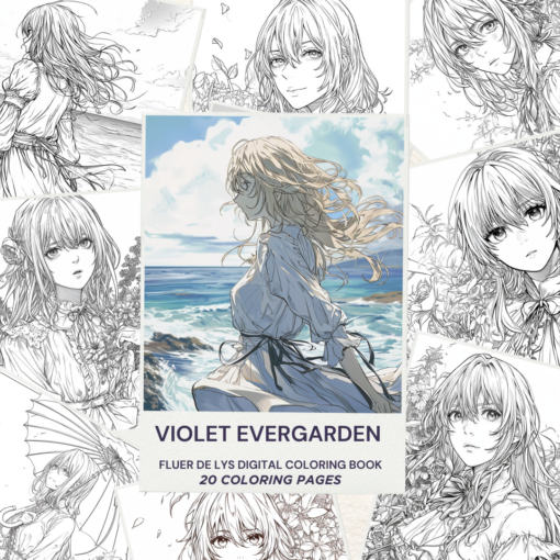 1 1 Anime Violet Evergarden coloring book, featuring 20 pages for children and adults. Instant download, printable PDF