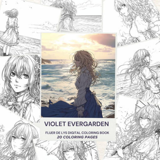 2 1 Anime Violet Evergarden coloring book, featuring 20 pages for children and adults. Instant download, printable PDF