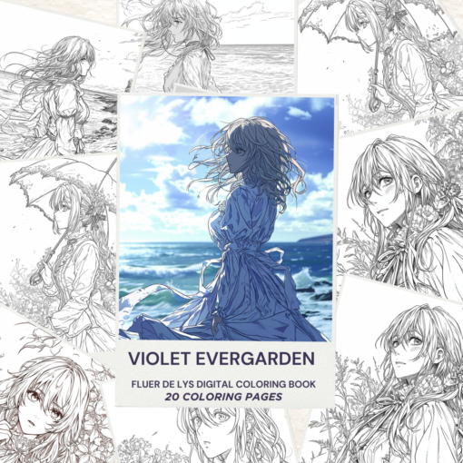 3 Anime Violet Evergarden coloring book, featuring 20 pages for children and adults. Instant download, printable PDF