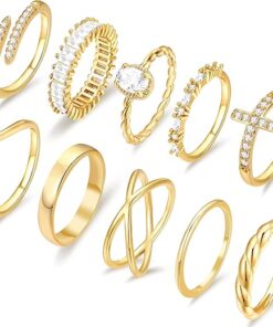 10 PCS 14K Gold Plated Rings Set for Women, Dainty Gold Knuckle Rings Non Tarnish, Simple Thumb Stacking Rings Pack Size 6/7/8/9/10