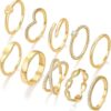 10 PCS Dainty 14K Gold Rings for Women, Open Twist Simulated Diamond Criss Cross Designs, Perfect for Stacking Layering on Thumb and Knuckle Engagement Rings in Sizes 6-10