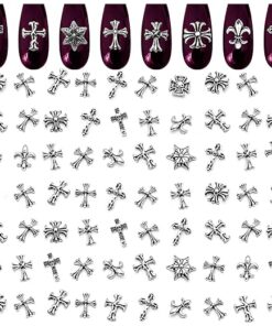 100Pcs Cross Nail Charms for Nails Accessories - Metal Nail Charms for Nails Design Nail Art Supplies for Women Goth Nail Art Charms Nails Accessories Professional - Nail Cross...