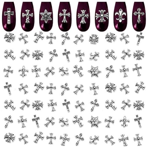 100Pcs Cross Nail Charms for Nails Accessories - Metal Nail Charms for Nails Design Nail Art Supplies for Women Goth Nail Art Charms Nails Accessories Professional - Nail Cross...