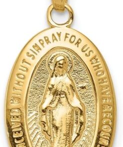 10K Yellow or White Gold Miraculous Medal Pendant for Women (L- 0.95 Inch, W- 0.44 Inch)