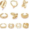 10PCS Gold Dome Chunky Rings for Women 18K Gold Plated Braided Twisted Round Signet Rings Adjustable Open Ring Band Statement Jewelry Size 7-9