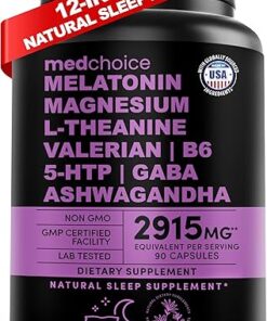 12-in-1 Melatonin Capsules - Melatonin 5mg Natural Sleep Aids for Adults - Magnesium Glycinate 500mg, Ashwagandha, L Theanine, Valerian Root, GABA, 5-HTP, Sleep Supplement for...