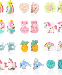 12 Pairs Kids Clip On Earrings for Girls, No Pierced Design Earrings, Rainbow Earrings for Kids, Princess Clip-on Earrings, Clip On Earrings Stud Set, Dress Up Princess Jewelry...