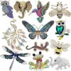 12 Pcs Women Brooches Bulk Set Rhinestone Crystal Vintage with Hummingbird Owl Elephant Peacock Bee Brooch Pin Animal Shape Butterfly Pins for Women Girls Christmas Gifts