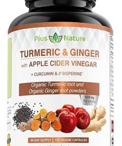 120 Capsules of USDA Organic Turmeric Root Powder, USDA Organic Ginger Powder and Apple Cider Vinegar Powder with Curcumin (95% Curcuminoids) and Bioperine, 1410 mg per Serving...