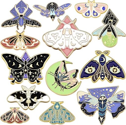 13 Pieces Pins Butterfly Moth Backpack Pins Jackets Clothes Insect Girls Pins for Backpacks Cool Lapel Pin Steampunk Badge Small Pins for Women