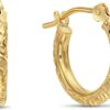 14k Gold Hand Engraved Diamond-cut Round Hoop Earrings, (0.5 inch Diameter)