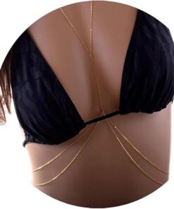 14K Gold Sexy Body Chains for Women, Layered Rhinestone Crossover Bikini Bra Body Jewelry, Summer Beach Crystal Belly Waist Chain