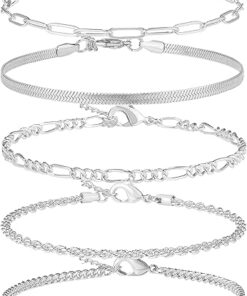 14K Gold/Sterling Silver Plated Anklet Bracelets for Women Waterproof Anklets Set Jewelry