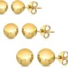 14K Solid Gold Ball Stud Earrings (3-Pair-Pack) 3MM 4MM and 5MM - Choose a Color