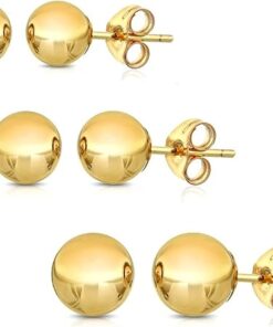 14K Solid Gold Ball Stud Earrings (3-Pair-Pack) 3MM 4MM and 5MM - Choose a Color