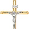 14k Two Tone Gold Religious Crucifix Cross Charm Pendant 43mm X 20mm