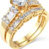 14k Yellow OR White Gold Solid Wedding Engagement Ring and Wedding Band 2 Piece Set