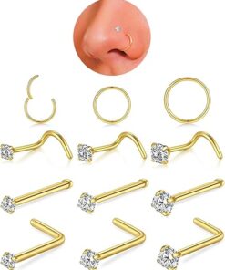 18g Nose Rings Hoop and 20g Nose Studs Sets for Women Men,Hypoallergenic 316L Surgical Stainless Steel Hinged Clicker Segment Nose Rings Hoop Helix Cartilage Daith Tragus...