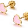 18g Titanium Heart Love Earrings for Women Girls 14k Gold Plated Stainless Steel Hypoallergenic Cute Tiny Sequins Stud Cartilage Tragus Screw Back Post Piercing Sensitive Ear