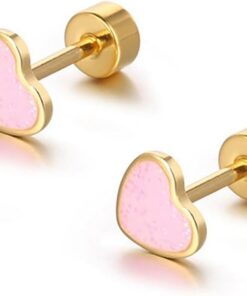 18g Titanium Heart Love Earrings for Women Girls 14k Gold Plated Stainless Steel Hypoallergenic Cute Tiny Sequins Stud Cartilage Tragus Screw Back Post Piercing Sensitive Ear