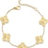 18K Gold Plated Clover Bracelet Dupes Gold Lucky Bracelet for Women Flower Four Leaf Bracelets Jewelry Gifts for Women