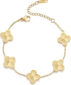 18K Gold Plated Clover Bracelet Dupes Gold Lucky Bracelet for Women Flower Four Leaf Bracelets Jewelry Gifts for Women