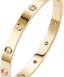 18K Gold Plated Love Friendship Bracelet with Cubic Zirconia Stones Bangle Cuff Best Gifts with Crystal for Mother's Day Valentine's Day Wedding Couples and Birthdays