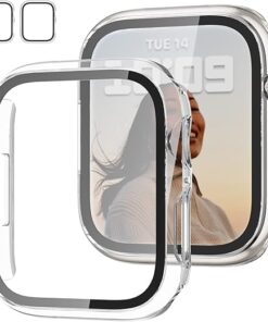 2 Pack Case with Tempered Glass Screen Protector for Apple Watch SE(2023) Series 6/5/4/SE 40mm,JZK Slim Guard Bumper Full Coverage Hard PC Protective Cover HD Ultra-Thin Cover...