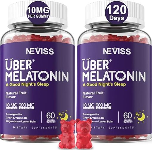 2 Pack Melatonin Gummies 10mg 20mg for Adults, Extra Strength with L-theanine, Tryptophan, B6, B12, Ashwagandha, Magnesium, GABA & Lemon Balm Extract, Supports Health Circadian...