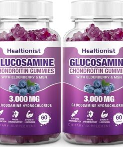 2 Packs 3000mg Glucosamine Chondroitin Gummies with MSM & Elderberry - Extra Strength Joint Health, Flexibility, Antioxidant Immune Support Supplement Gummy for Adults, Men &...