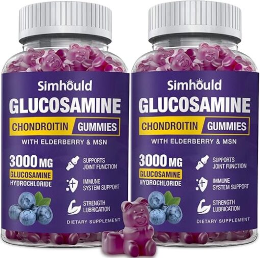 2 Packs Glucosamine Chondroitin Gummies - 3000MG Extra Strength Joint Support Supplement with MSM & Elderberry, Flexibility, Antioxidant Immune Support Gummy for Adults, Men &...