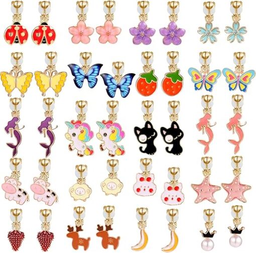 20 Pairs Kids Clip on Earrings for Girls and Kids - Non Pierced Earrings for Girls with No Ear Holes,Cute Animal Clipon Earrings Pack for Little Girls