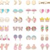 24 Pairs Hypoallergenic Stud Earrings Set for Girls Sensitive Ears With Stainless Steel Post Colorful Cute Earrings for Girls Women