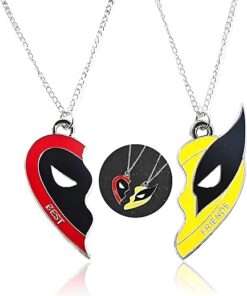 2PCS Best Friends Half Heart Necklace Love Jewelry Alloy Pendant Jewellery with Superhero Patterns Ornament Birthday Christmas Gifts