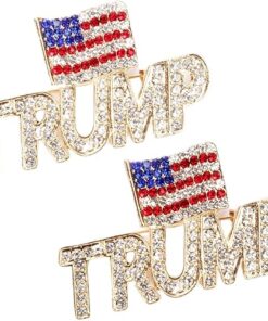 2pcs Trump Pin with USA Flag, Crystal Trump Lapel Brooch Memorabilia Gift for 2024 United States Presidential Election