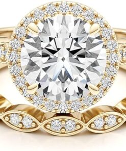 3/4 Carat Lab Grown Diamond and 3 Carat Moissanite Wedding Band Ring Set for Women in 14k White or Yellow Gold Anniversary Promise Ring