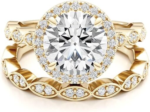 3/4 Carat Lab Grown Diamond and 3 Carat Moissanite Wedding Band Ring Set for Women in 14k White or Yellow Gold Anniversary Promise Ring