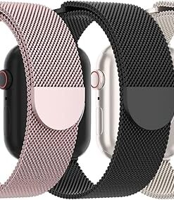 3 Pack Mesh Metal Bands Compatible with Apple Watch Band 38mm 40mm 41mm 42mm 44mm 45mm 49mm, Stainless Steel Magnetic Loop Strap for iWatch Ultra/2 Series 9/8/SE/7/6/5/4/3/2/1...