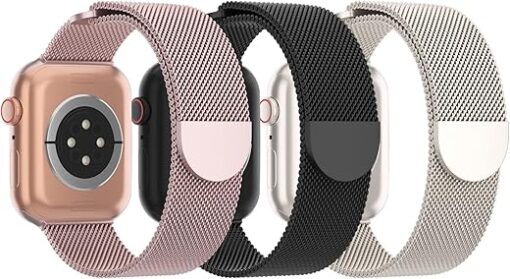 3 Pack Mesh Metal Bands Compatible with Apple Watch Band 38mm 40mm 41mm 42mm 44mm 45mm 49mm, Stainless Steel Magnetic Loop Strap for iWatch Ultra/2 Series 9/8/SE/7/6/5/4/3/2/1...