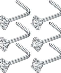 316L Surgical Steel 22g/20g/18g Nose Rings Studs L-Shape Nose Nostrial Piercing Body Jewerly L Shaped Nose Studs 1.5mm 2mm 2.5mm 3mm CZ Nose Screw Studs Rings for Women