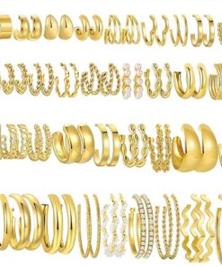 36 Pairs Gold Hoop Earrings Set for Women, Chunky Gold Earrings Multipack, Trendy Hypoallergenic Silver Hoop Earring Pack Jewelry