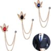 3PCS Men's Brooch Suit Pin Badge with Chains Brooch Buckle Chain Collar Lapel Pin for Men Shirt Collar Pin Chain Brooch Decoration Metal Brooch Pin Clips for Women Suit Tuxedo...