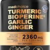 4-in-1 Turmeric and Garlic Supplements with Bioperine 2360 mg (120 ct) Turmeric Ginger Root Capsules with Garlic - Turmeric Curcumin with Black Pepper for Joint, Digestion &...