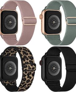 4 Pack Stretchy Solo Loop Compatible with Apple Watch Band 38mm 40mm 41mm 42mm 44mm 45mm 49mm Women Men, Sport Nylon Elastic Straps Soft Braided Wristbands for iWatch Series 9 8...