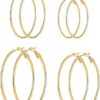 4 Pairs Silver Gold Hoop Earrings for Women | 14K Gold Plated Hoop Earrings Set Hypoallergenic Earring Lightweight Dangle Earrings Set