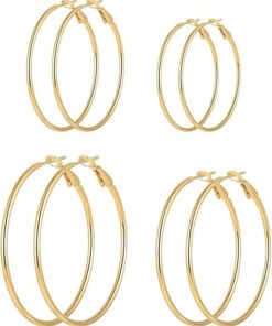 4 Pairs Silver Gold Hoop Earrings for Women | 14K Gold Plated Hoop Earrings Set Hypoallergenic Earring Lightweight Dangle Earrings Set