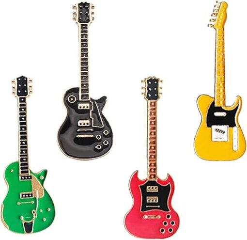 4 Pcs Electric Guitar Brooch Pins Set Cute Enamel Musical Instrument Badges on Backpack Guitar Brooches Badges Pins Present Gifts Wear on Backpack, Shirt, Jacket, Lapel, Hat, or...