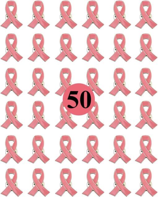 50/100 Pack Breast Cancer Awareness Lapel Pins Pink Hope Ribbon Brooch for Women Girls, Charity Public and Social Event