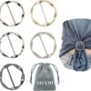 5PCS Silk Scarf Ring Clip T-shirt Tie Clips for Women Fashion Metal Round Circle Clip Buckle Clothing Ring Wrap Holder with 1 Storage Bag